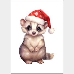 American Badger in Santa Hat Posters and Art